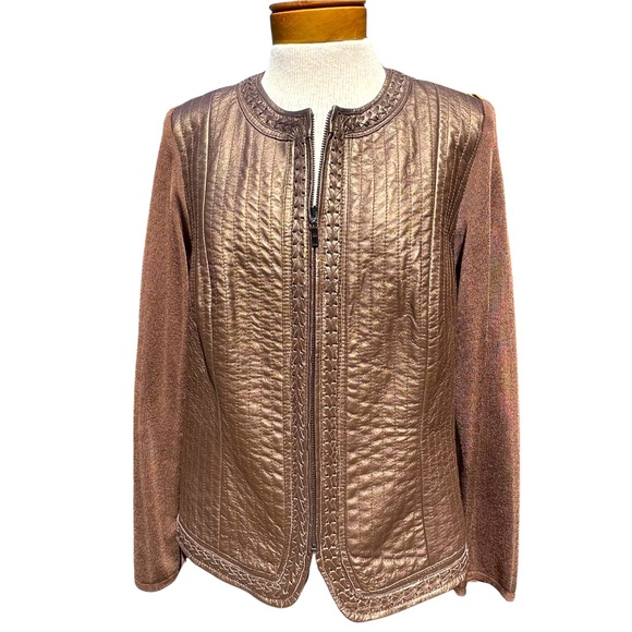 Nygard Women’s Bronze Leather & Knit Jacket Size Medium - Picture 1 of 14